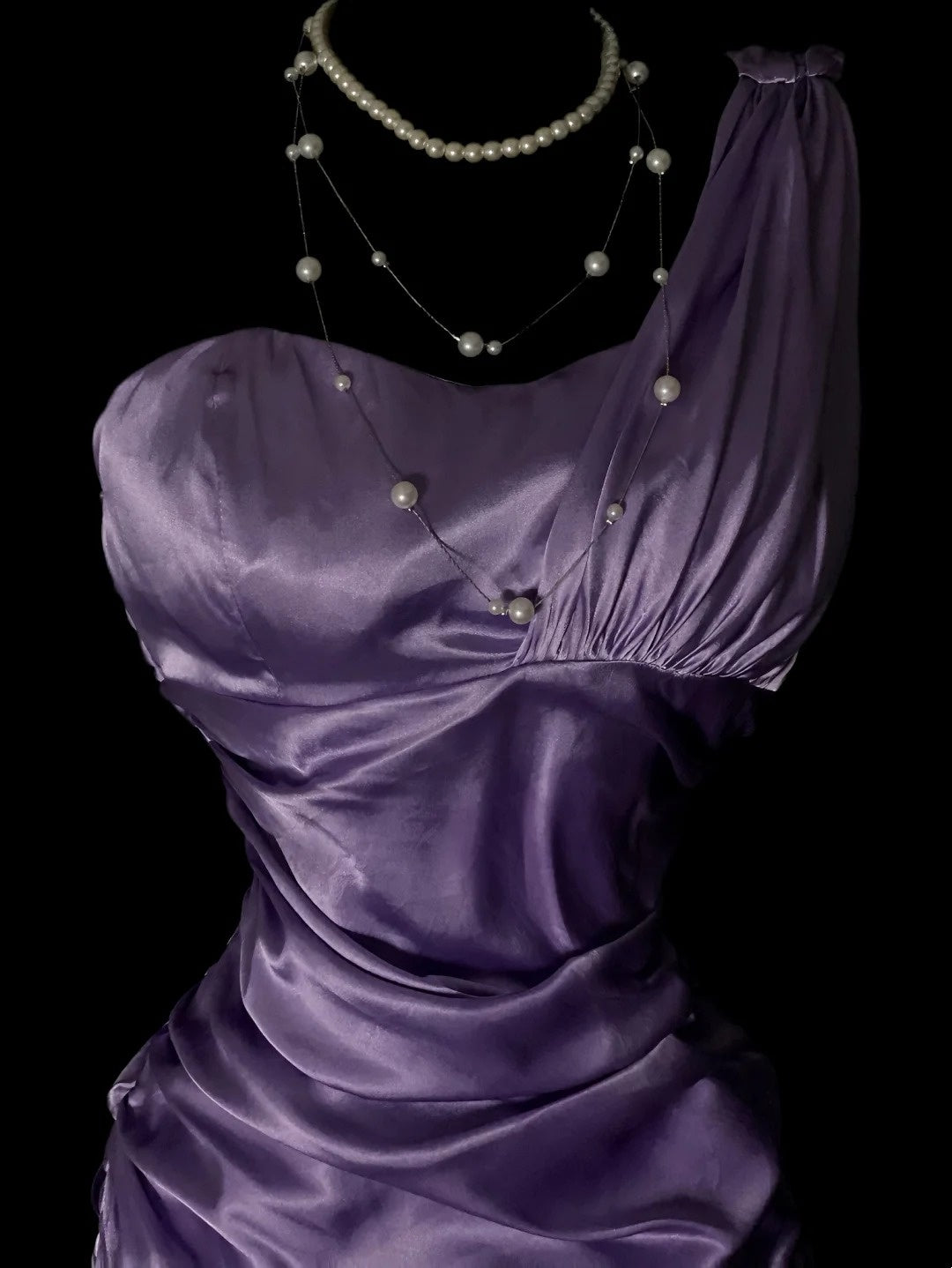 One Shoulder Purple Mermaid Satin Prom Dress Retro Evening Gown  P1865