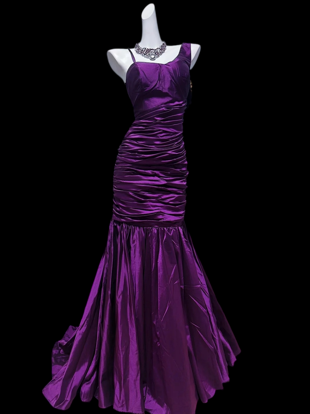 One Shoulder Purple Satin Mermaid Prom Dress P2424