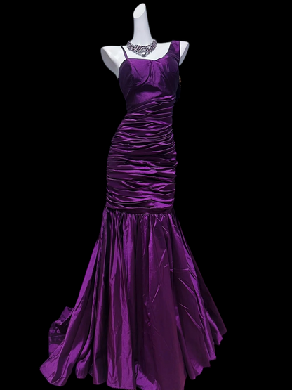 One Shoulder Purple Satin Mermaid Prom Dress P2424
