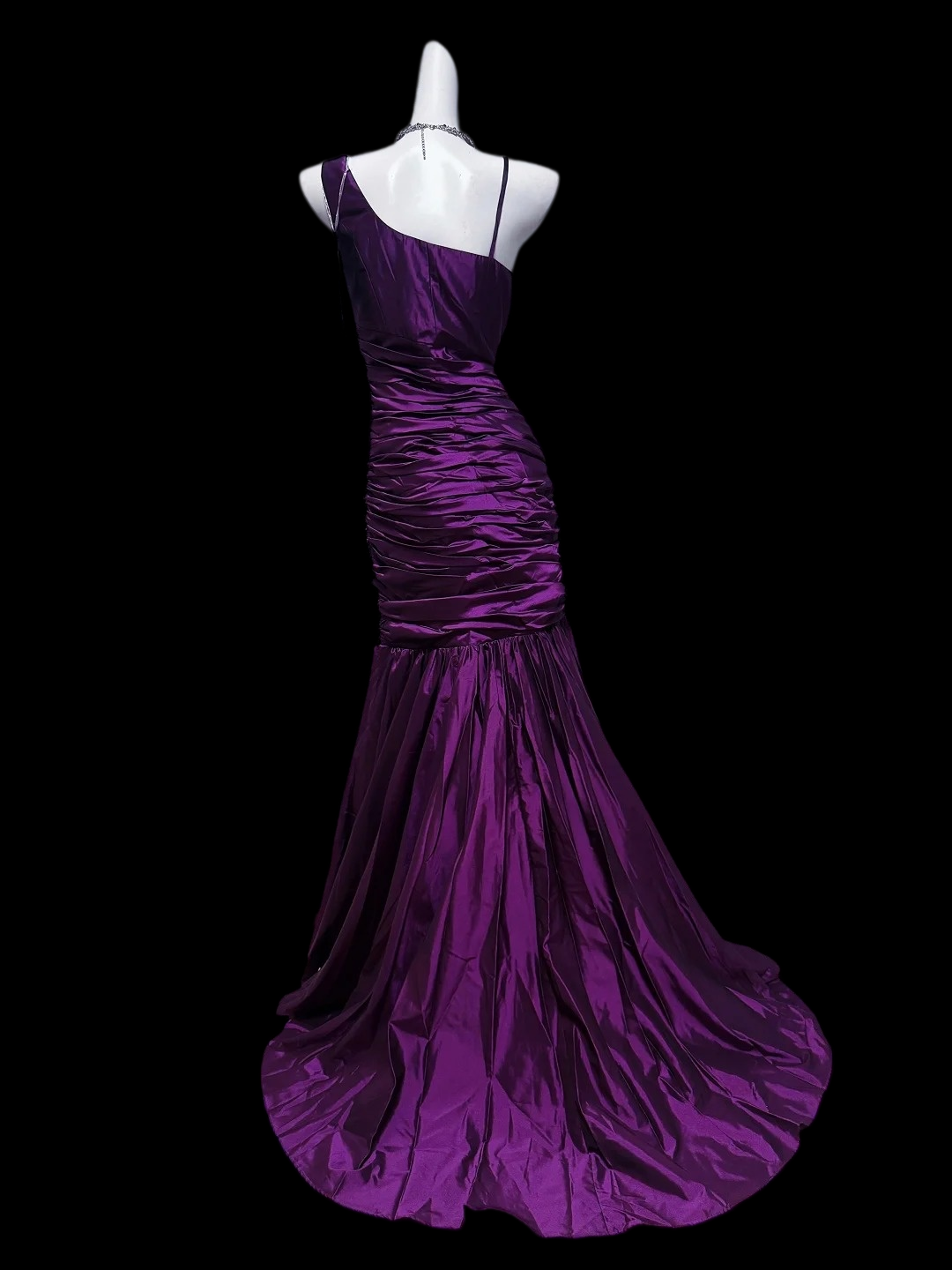 One Shoulder Purple Satin Mermaid Prom Dress P2424