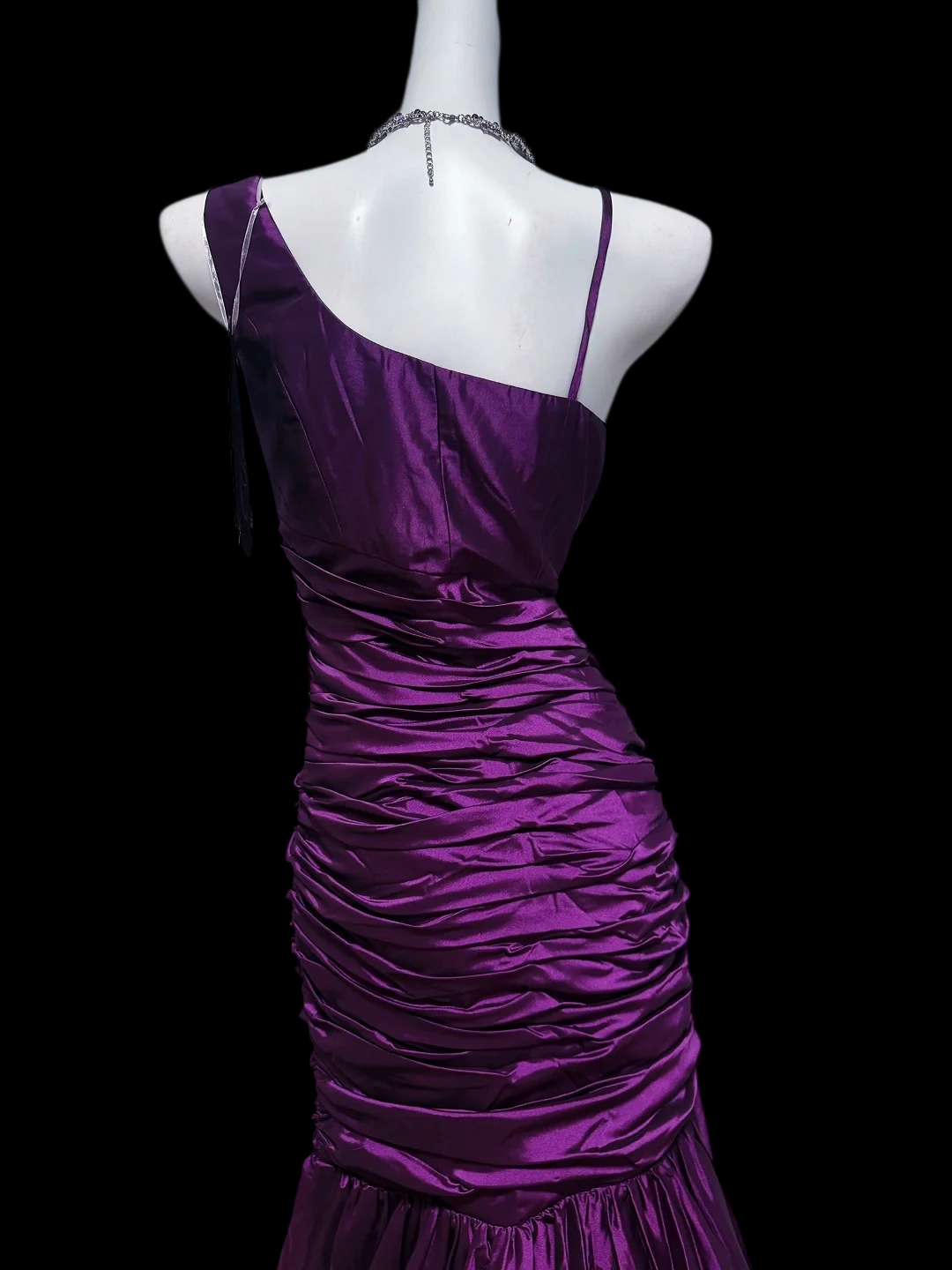 One Shoulder Purple Satin Mermaid Prom Dress P2424