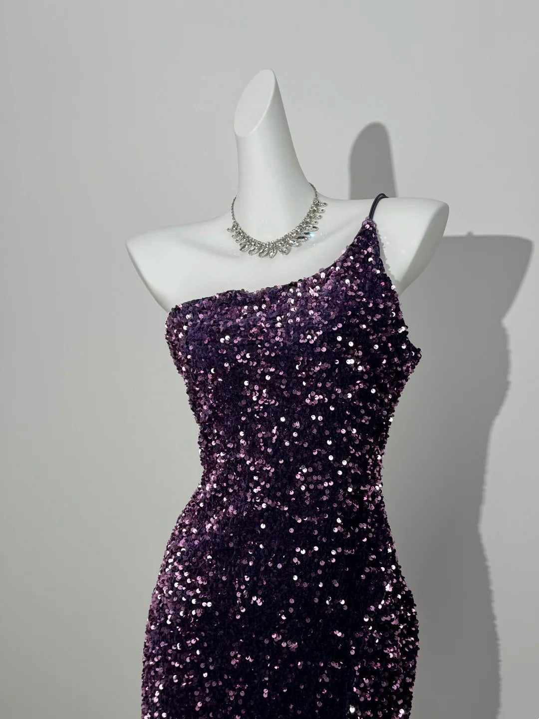 One Shoulder Purple Sequin Short Homecoming Dress  P1301