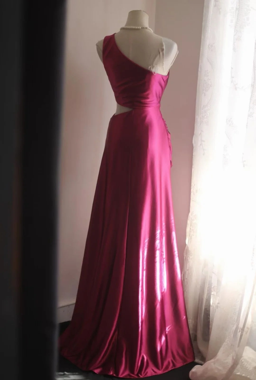 One Shoulder Rose Red Sheath Prom Dress With Slit Formal Evening Gown  P1980