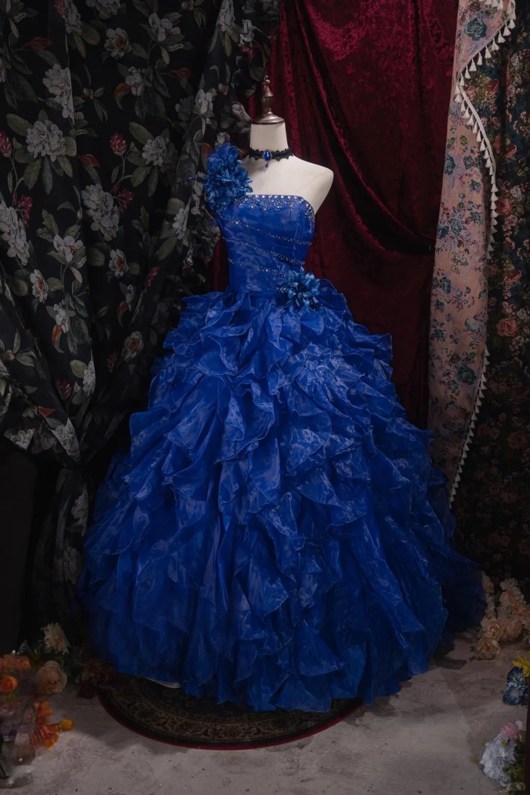 One Shoulder Royal Blue Ball Gown Birthday Dress Quinceanera Dresses  P1295