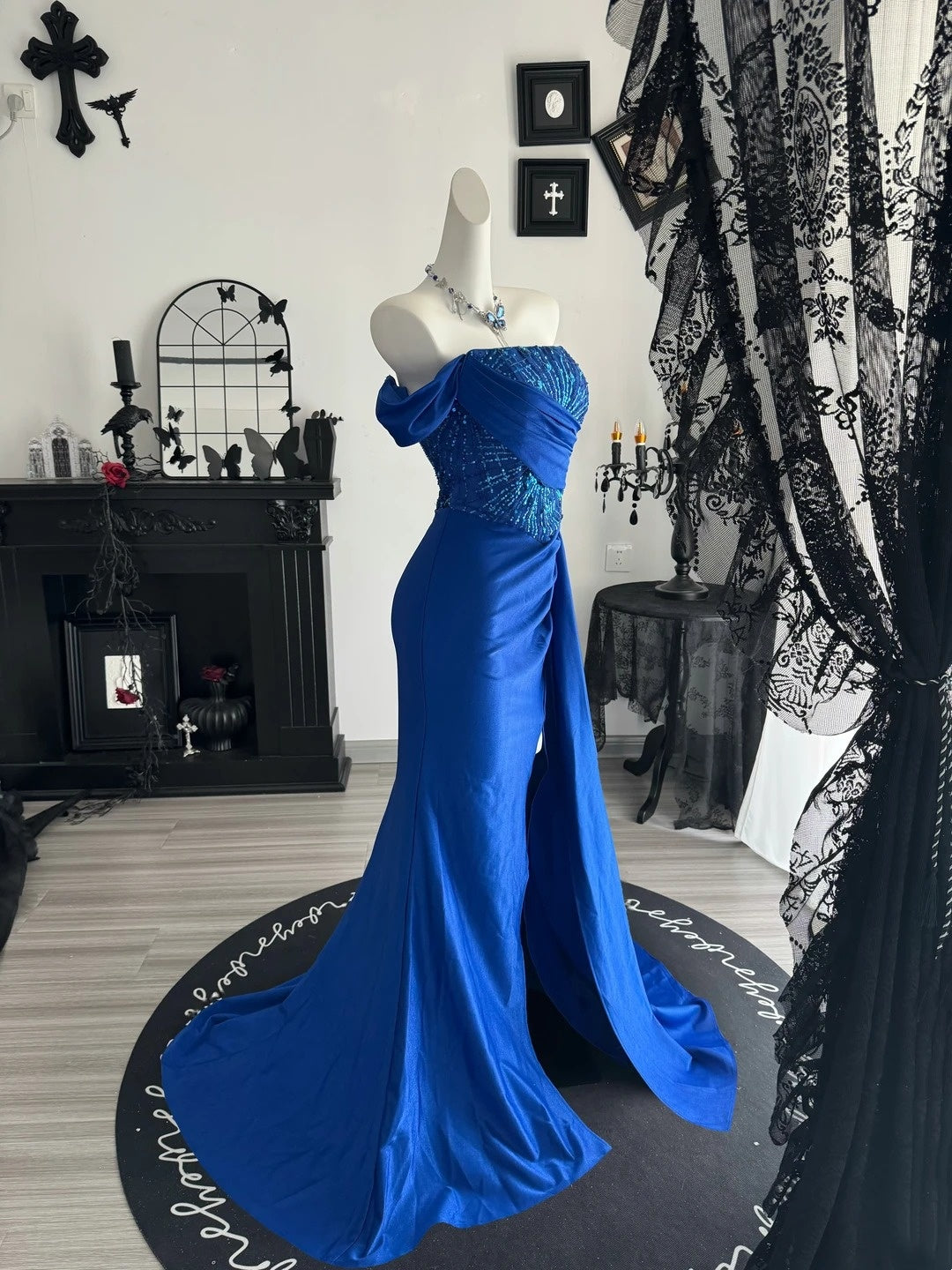 One Shoulder Royal Blue Mermaid Formal Prom Dress Evening Gown  P1995