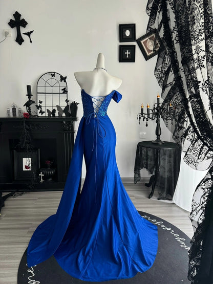 One Shoulder Royal Blue Mermaid Formal Prom Dress Evening Gown  P1995
