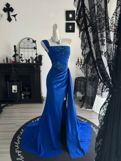 One Shoulder Royal Blue Mermaid Formal Prom Dress Evening Gown  P1995
