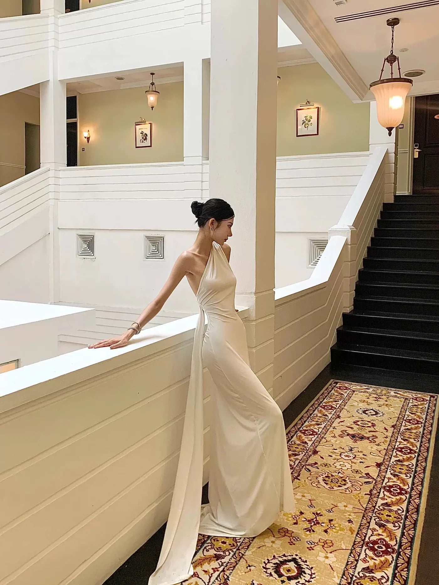 One Shoulder Satin Evening Dress Backless Formal Prom Dress  P724