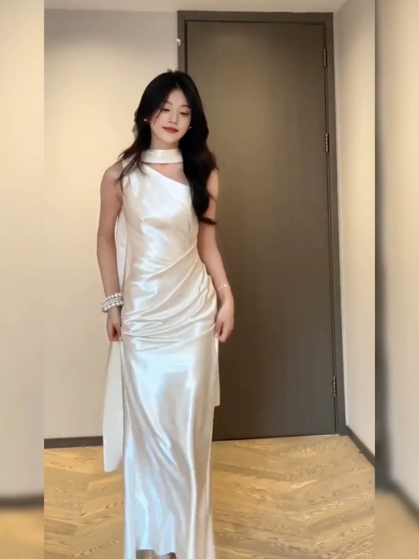 One Shoulder Satin Evening Dress Elegant Birthday Dress   P1752