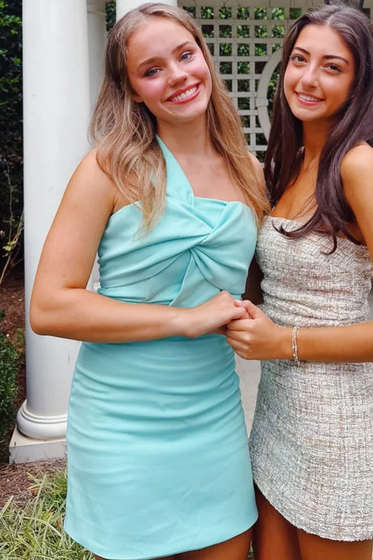 One Shoulder Sheath Mint Green Short Homecoming Dress  P1534