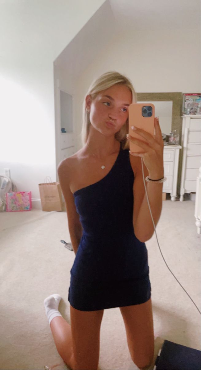 One Shoulder Sheath Navy Blue Homecoming Dress  P2014