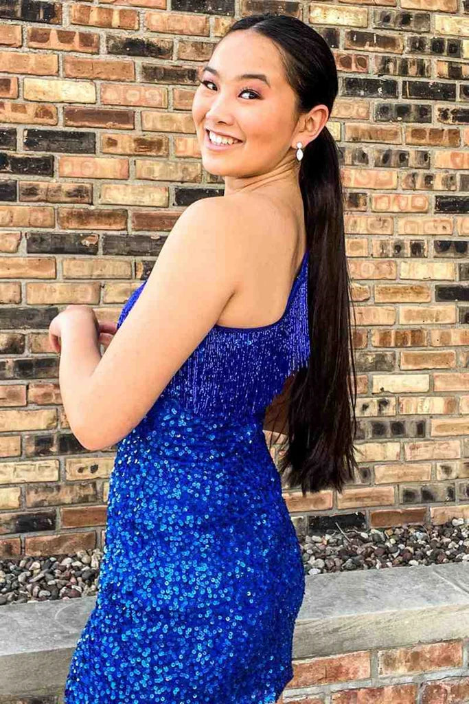 One Shoulder Short Tight Homecoming Dresses With Tassel P2323