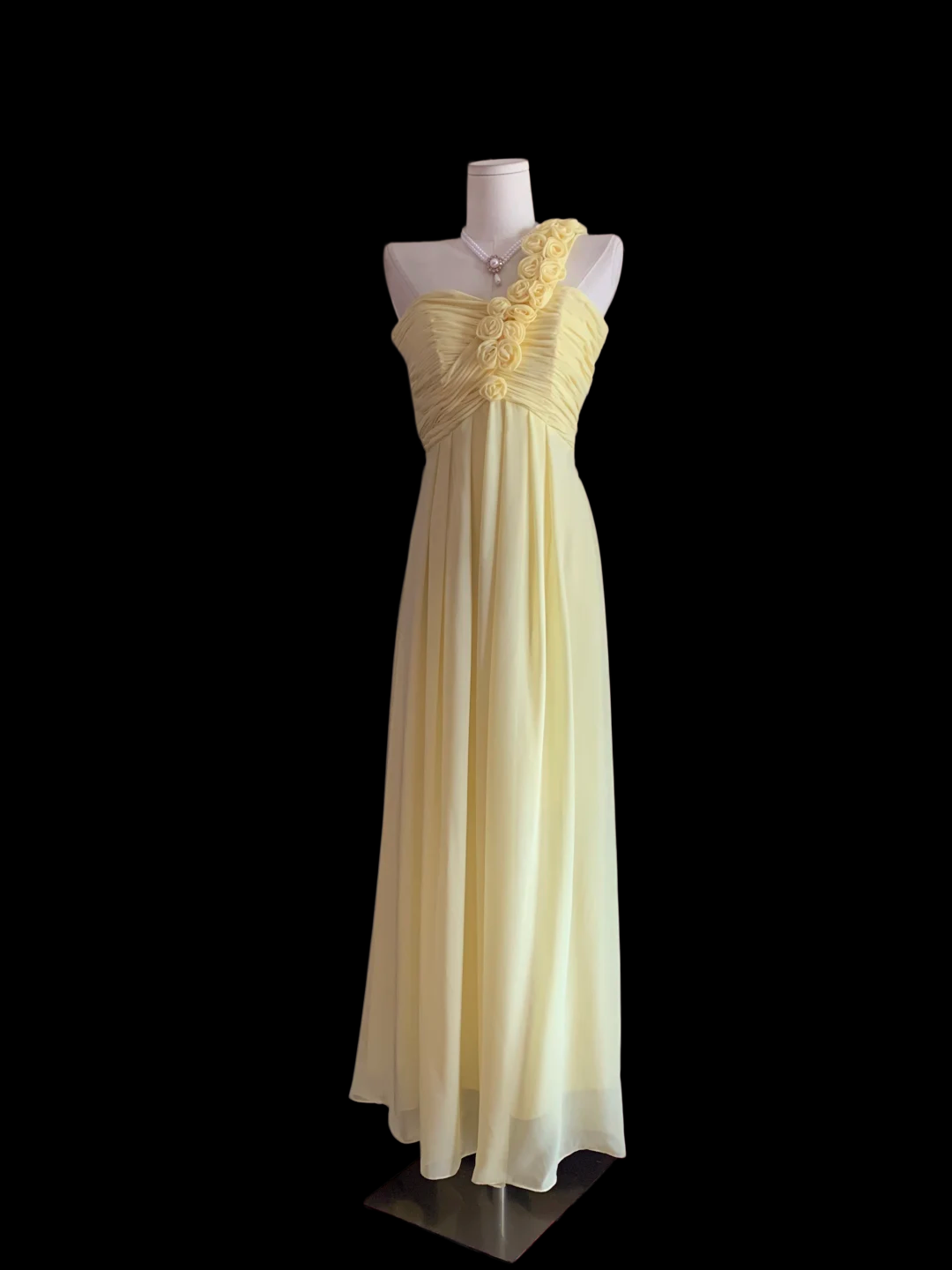 One Shoulder Yellow Chiffon Prom Dress Formal Wedding Guest Dress Bridesmaid Dresses  P809