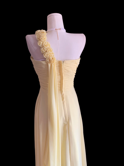 One Shoulder Yellow Chiffon Prom Dress Formal Wedding Guest Dress Bridesmaid Dresses  P809