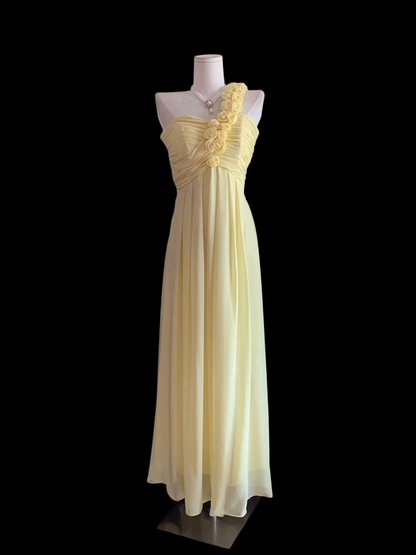One Shoulder Yellow Chiffon Prom Dress Formal Wedding Guest Dress Bridesmaid Dresses  P809