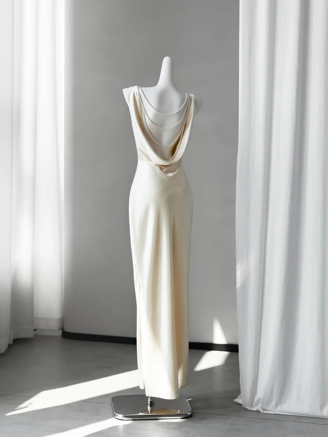Open Back Elegant Evening Dress With Pearls Sheath Formal Prom Dress   P1933