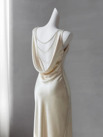 Open Back Elegant Evening Dress With Pearls Sheath Formal Prom Dress   P1933