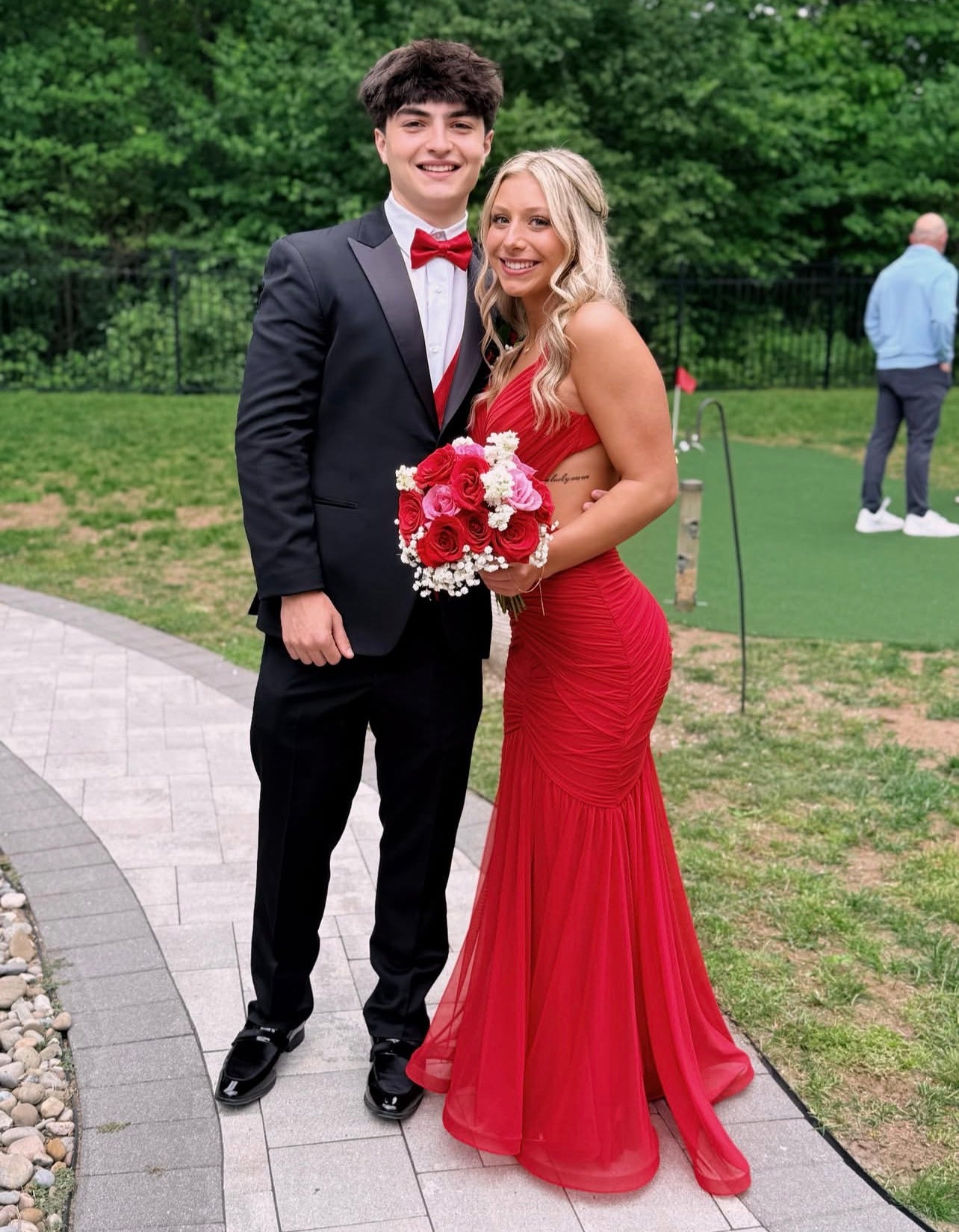 Open Back Red Mermaid Prom Dress V Neck Evening Gown  P1581