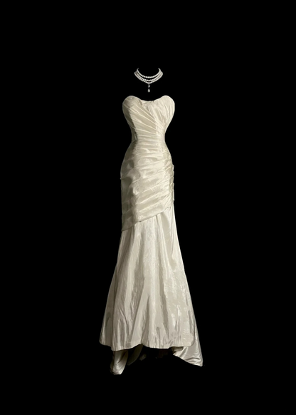 Sweetheart Ivory Mermaid Wedding Dress Pleated Dress For Bridal  P100