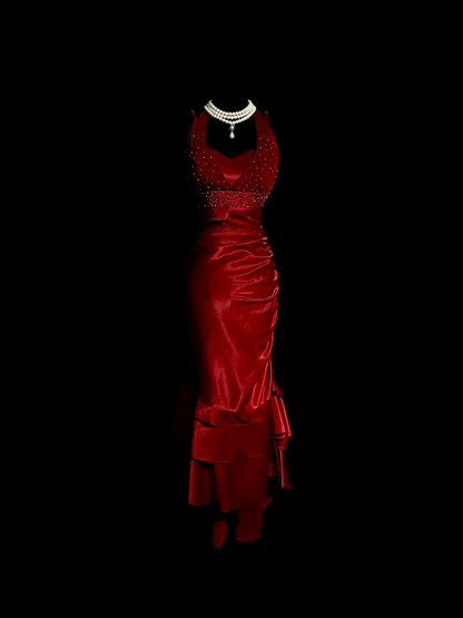 V Neck Burgundy Satin Prom Dress Formal Evening Party Dress Birthday Dress P102