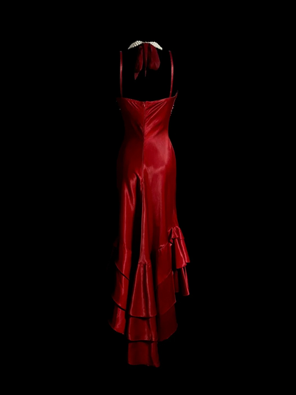 V Neck Burgundy Satin Prom Dress Formal Evening Party Dress Birthday Dress P102
