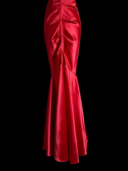 Strapless Red Satin Prom Dress Formal Party Dress Evening Dress P103