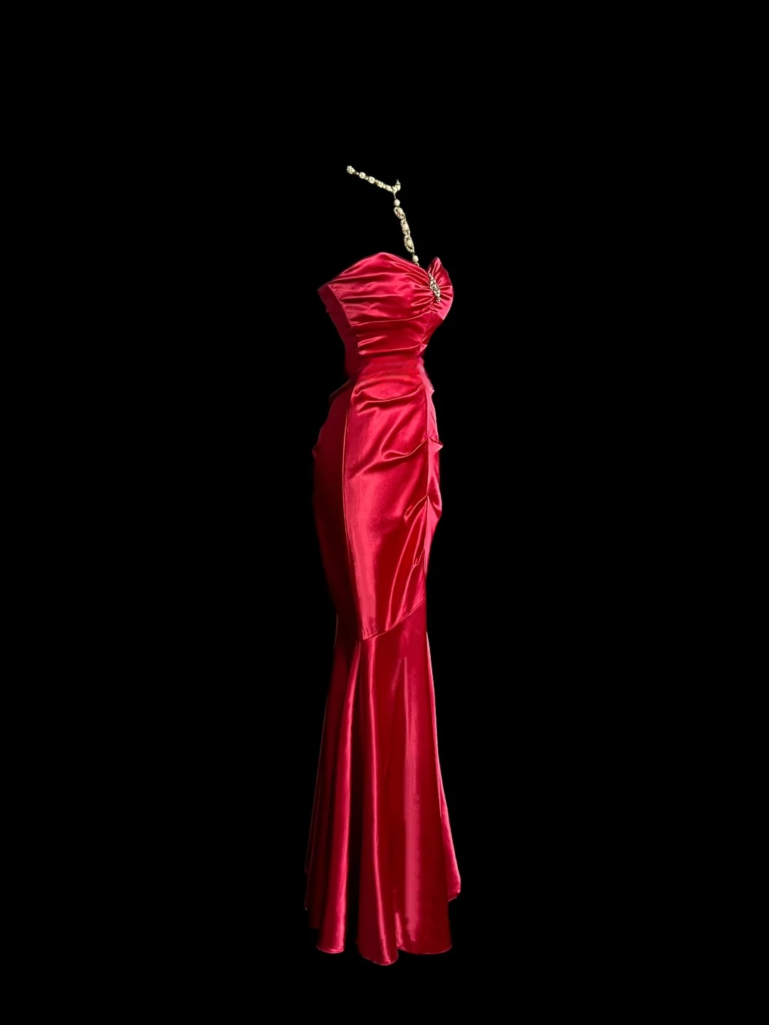 Strapless Red Satin Prom Dress Formal Party Dress Evening Dress P103