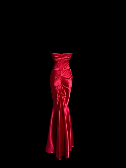 Strapless Red Satin Prom Dress Formal Party Dress Evening Dress P103