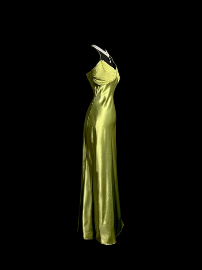 Sheath Green Satin Prom Dress Maxi Evening Dress  P107