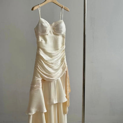 Spaghetti Strap Yellow Ruffled Prom Dress Formal Evening Dress  P1087