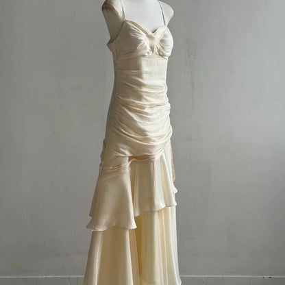 Spaghetti Strap Yellow Ruffled Prom Dress Formal Evening Dress  P1087