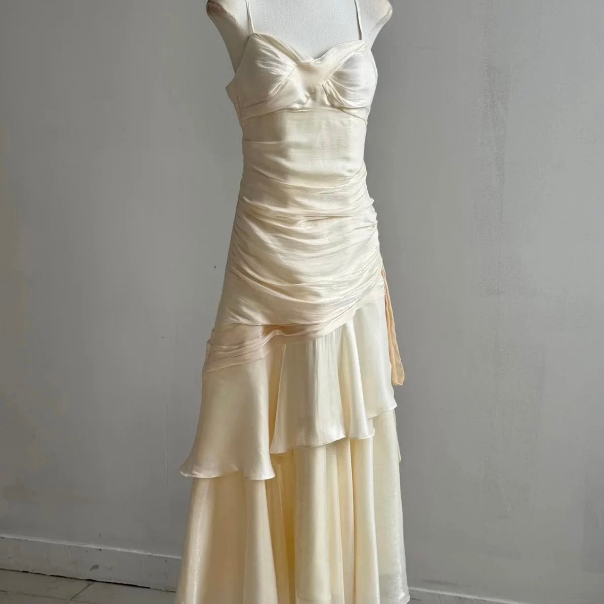 Spaghetti Strap Yellow Ruffled Prom Dress Formal Evening Dress  P1087