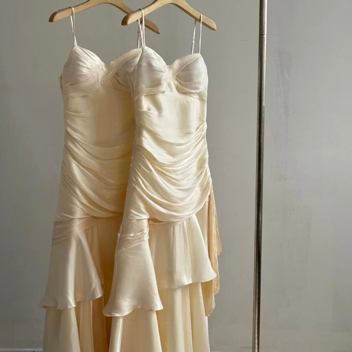 Spaghetti Strap Yellow Ruffled Prom Dress Formal Evening Dress  P1087