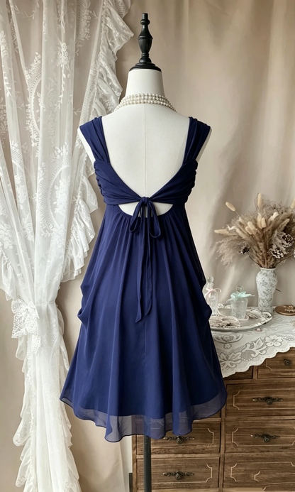 Navy Blue A Line Ruffled Chiffon Short Homecoming Dress  P1094