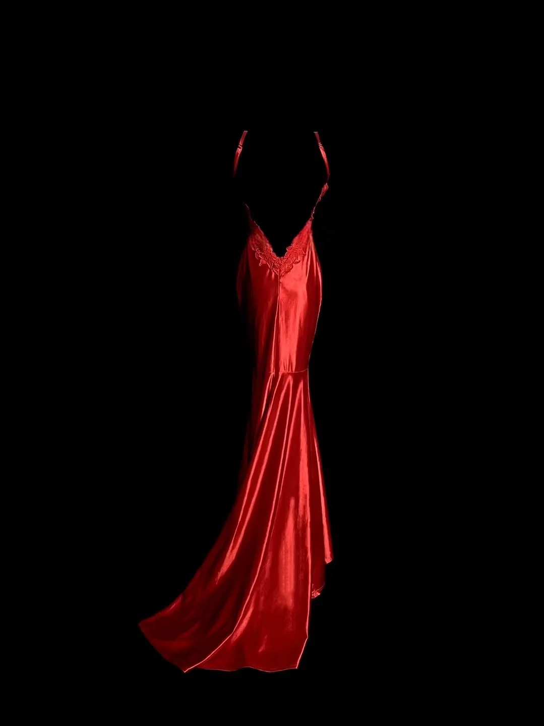 V Neck Satin Mermaid Prom Dress Appliques Sexy Evening Dress  P110