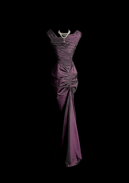 Purple Pleated Prom Dress Sheath Modest Evening Dress  P111