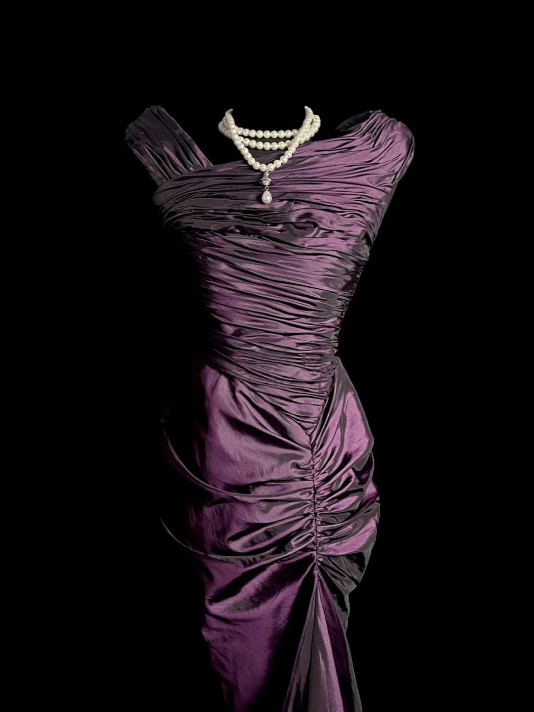 Purple Pleated Prom Dress Sheath Modest Evening Dress  P111