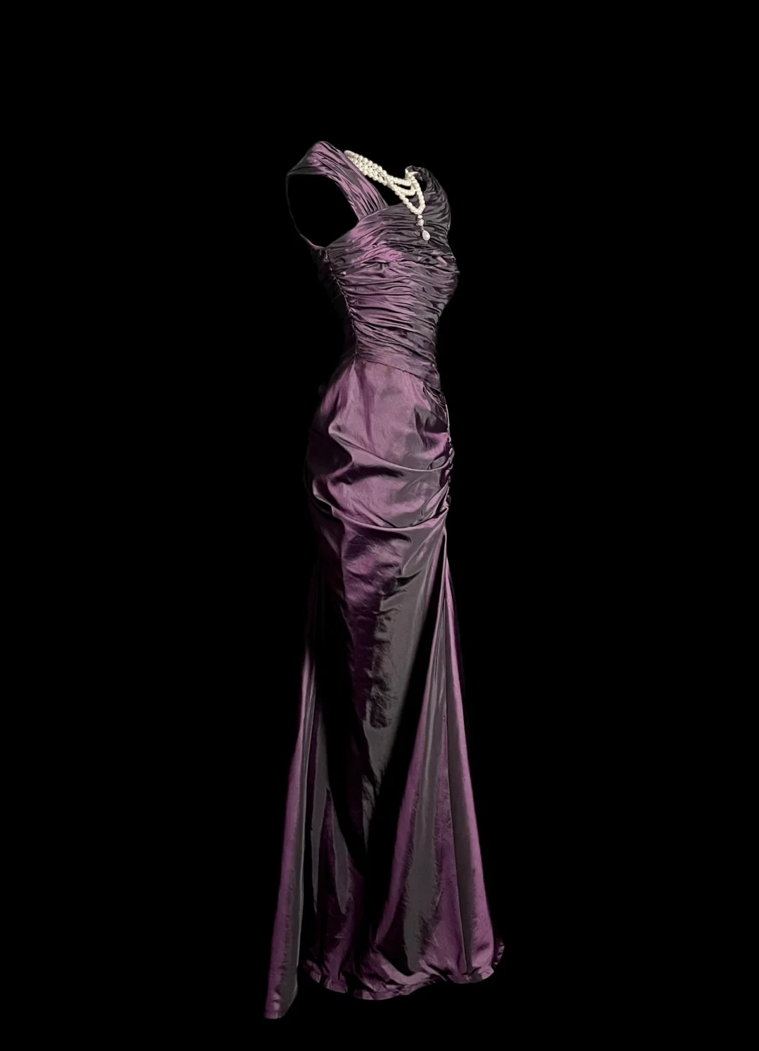 Purple Pleated Prom Dress Sheath Modest Evening Dress  P111