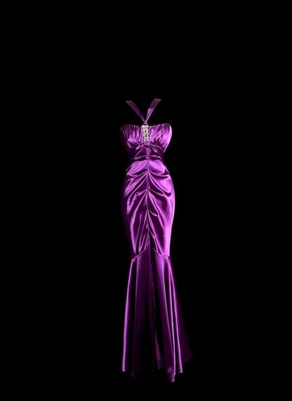 Purple Mermaid Satin Prom Dress Evening Party Dress  P114