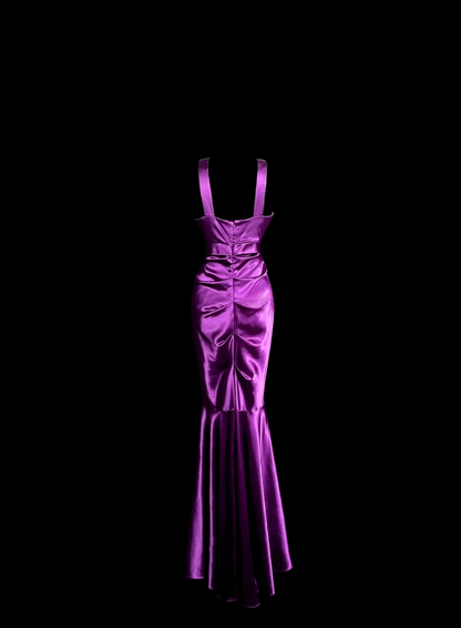 Purple Mermaid Satin Prom Dress Evening Party Dress  P114