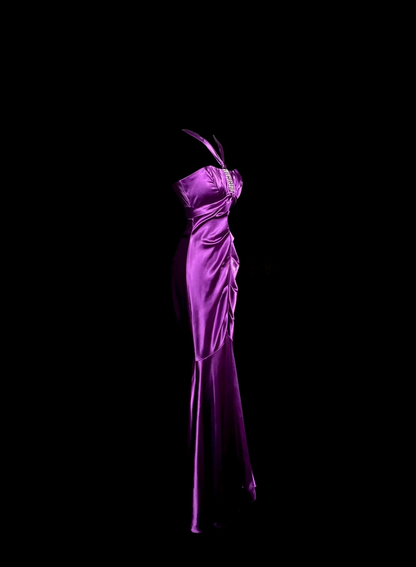 Purple Mermaid Satin Prom Dress Evening Party Dress  P114