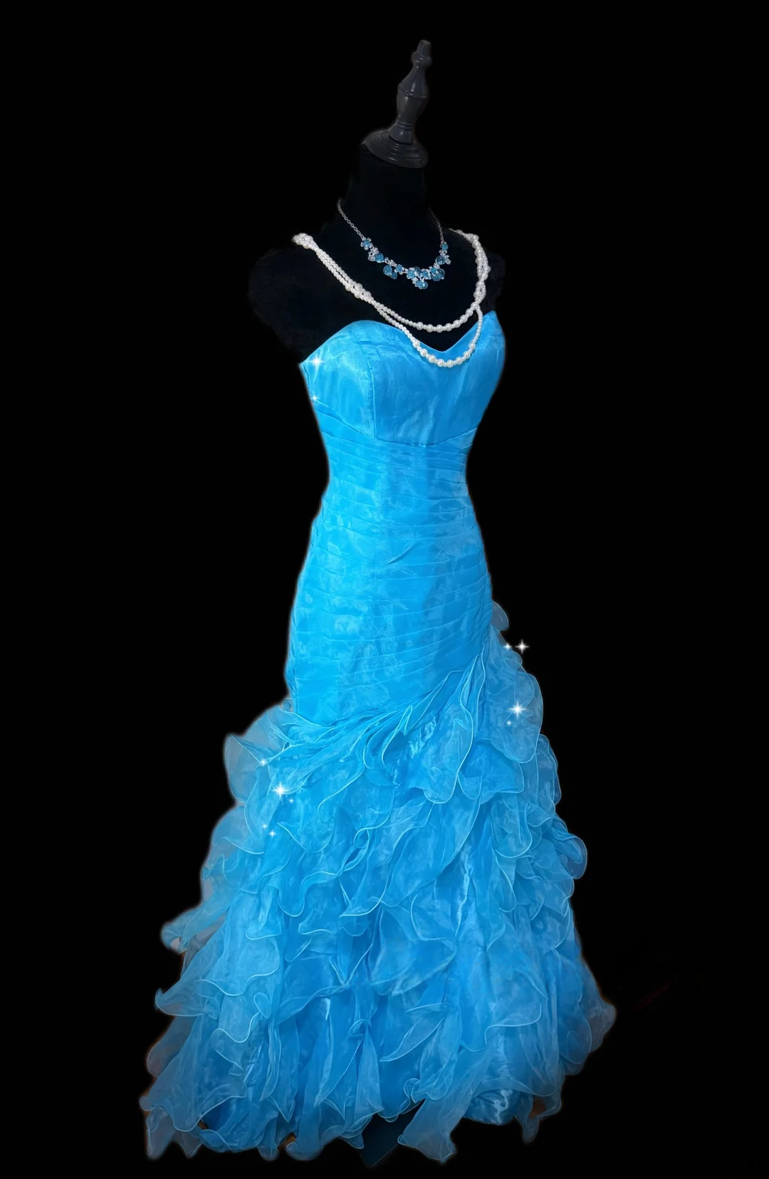 Sweetheart Blue Mermaid Prom Dress Ruffle Layered Evening Dress  P117