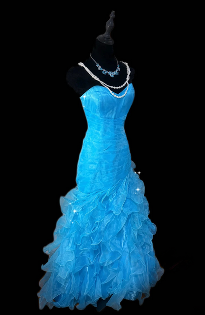 Sweetheart Blue Mermaid Prom Dress Ruffle Layered Evening Dress  P117