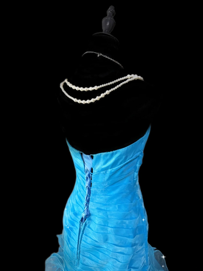 Sweetheart Blue Mermaid Prom Dress Ruffle Layered Evening Dress  P117