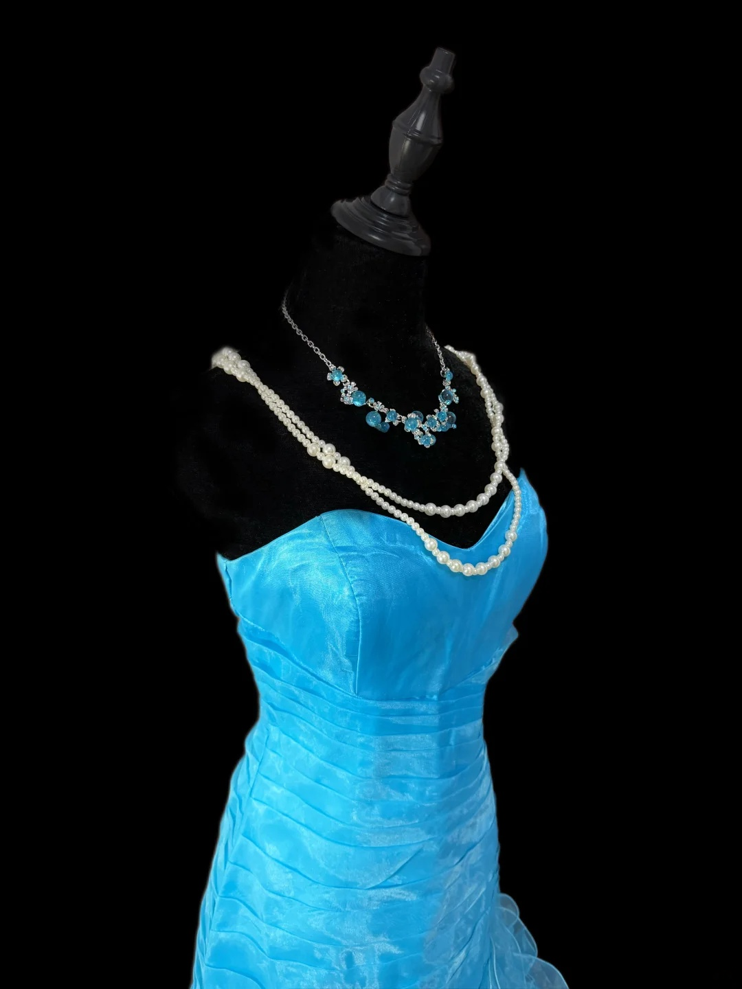 Sweetheart Blue Mermaid Prom Dress Ruffle Layered Evening Dress  P117