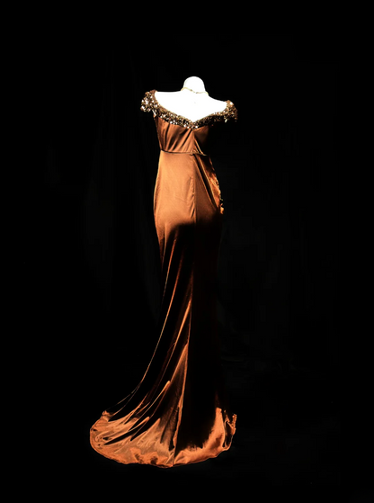 Sheath Brown Satin Prom Dress Sexy Evening Dress  P118