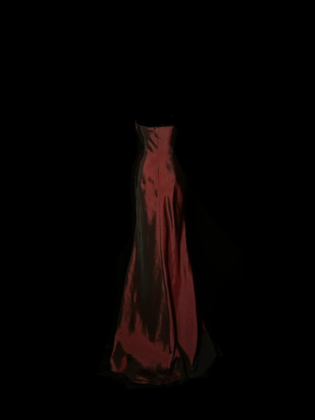 Strapless Burgundy Sheath Satin Prom Dress Evening Dress Formal Dress  P120