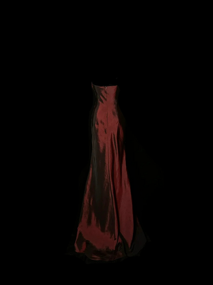Strapless Burgundy Sheath Satin Prom Dress Evening Dress Formal Dress  P120