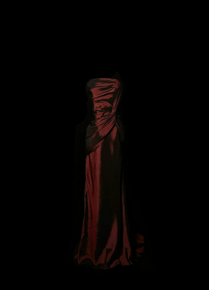 Strapless Burgundy Sheath Satin Prom Dress Evening Dress Formal Dress  P120