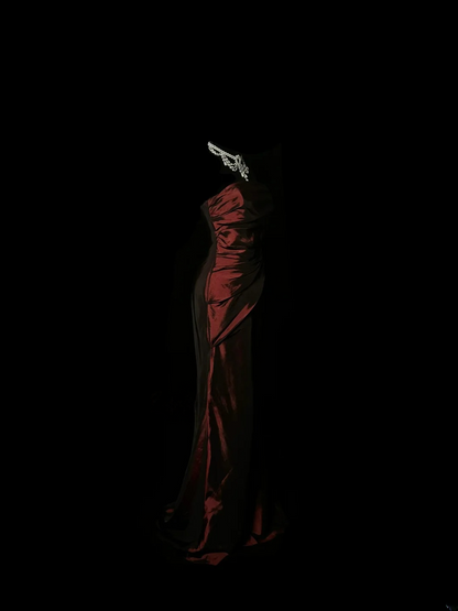 Strapless Burgundy Sheath Satin Prom Dress Evening Dress Formal Dress  P120